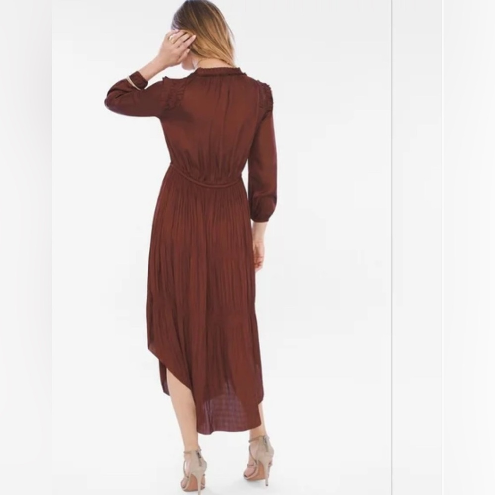 CHICO’S Wrinkle Pleat Dress in Rich Mahogany - NEW w/ Tags - Size 3 - Picture 2 of 8